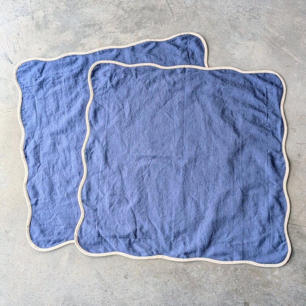 Crate&Barrel Amalfi Cotton Linen Scallop Edge Throw Pillow Covers Set of 2